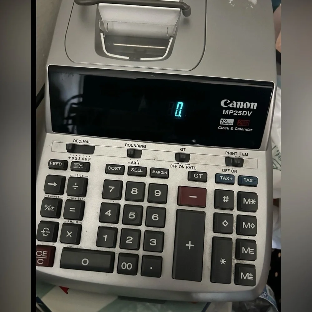 Canon Silver and Black Printing Calculator with Red Accent